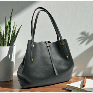 Annabel Ingall Large Isabella Italian Leather Tote Bag Gray Gold Hardware